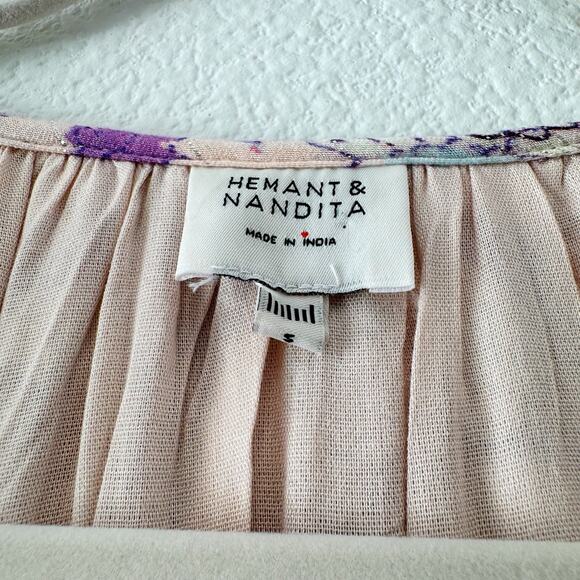 Hemant & Nandita Asia Ruffle Tassel Mini Dress Purple Floral Size Small - Picture 8 of 9